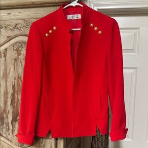 Elegant Red Military-Style Blazer with Gold Accent Buttons